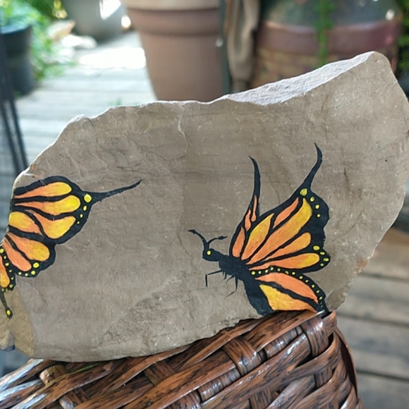 Hand Crafted Other - Hand Painted Butterfly Garden Rock